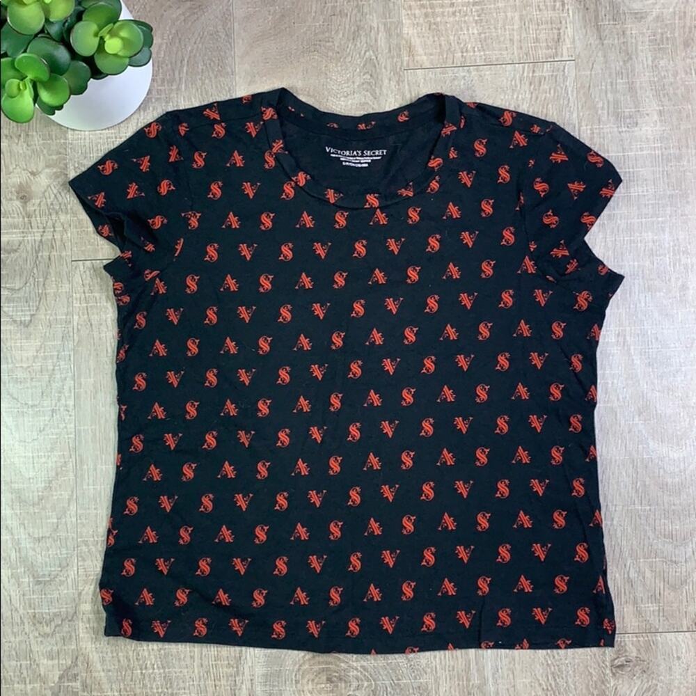 VICTORIA'S SECRET Women's Black Red Logo Crop Top T-Shirt